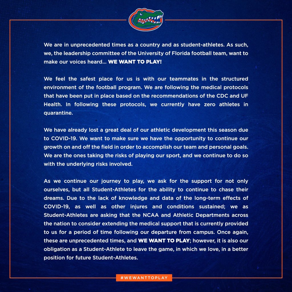 Gators players join #WeWantToPlay&nbsp;movement